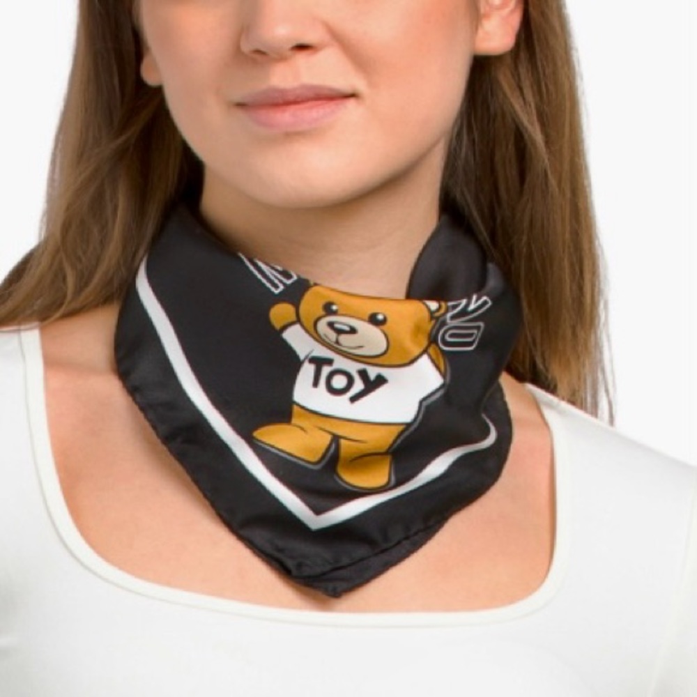 NEW MOSCHINO Silk Square Bear Scarf Italy
